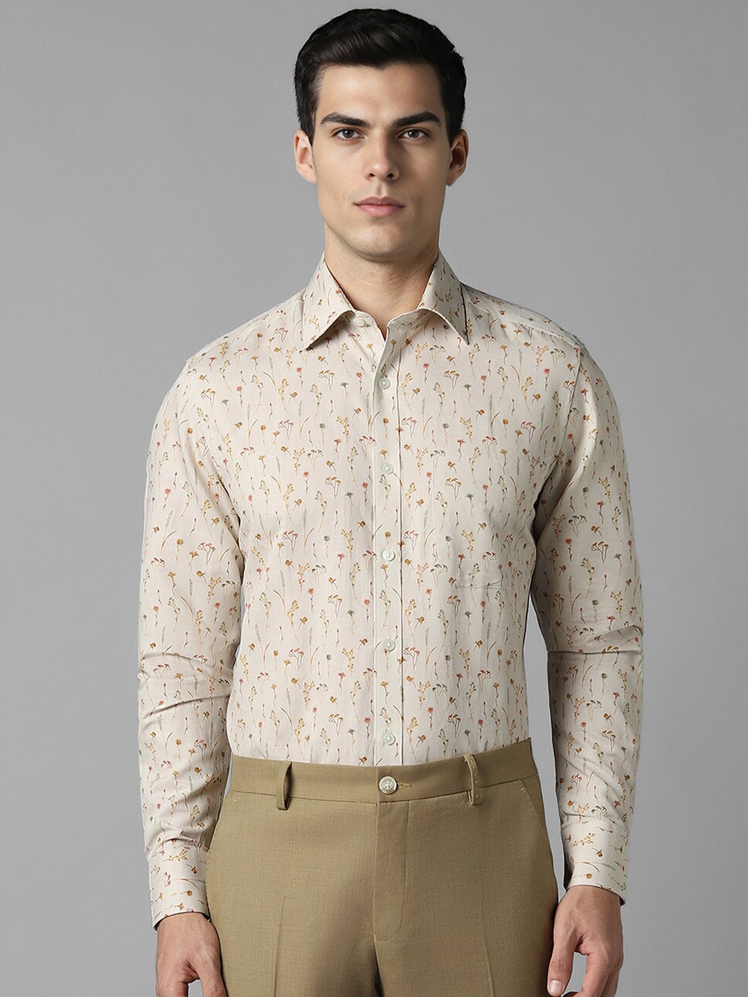 

Louis Philippe Men Floral Opaque Printed Formal Shirt, Beige