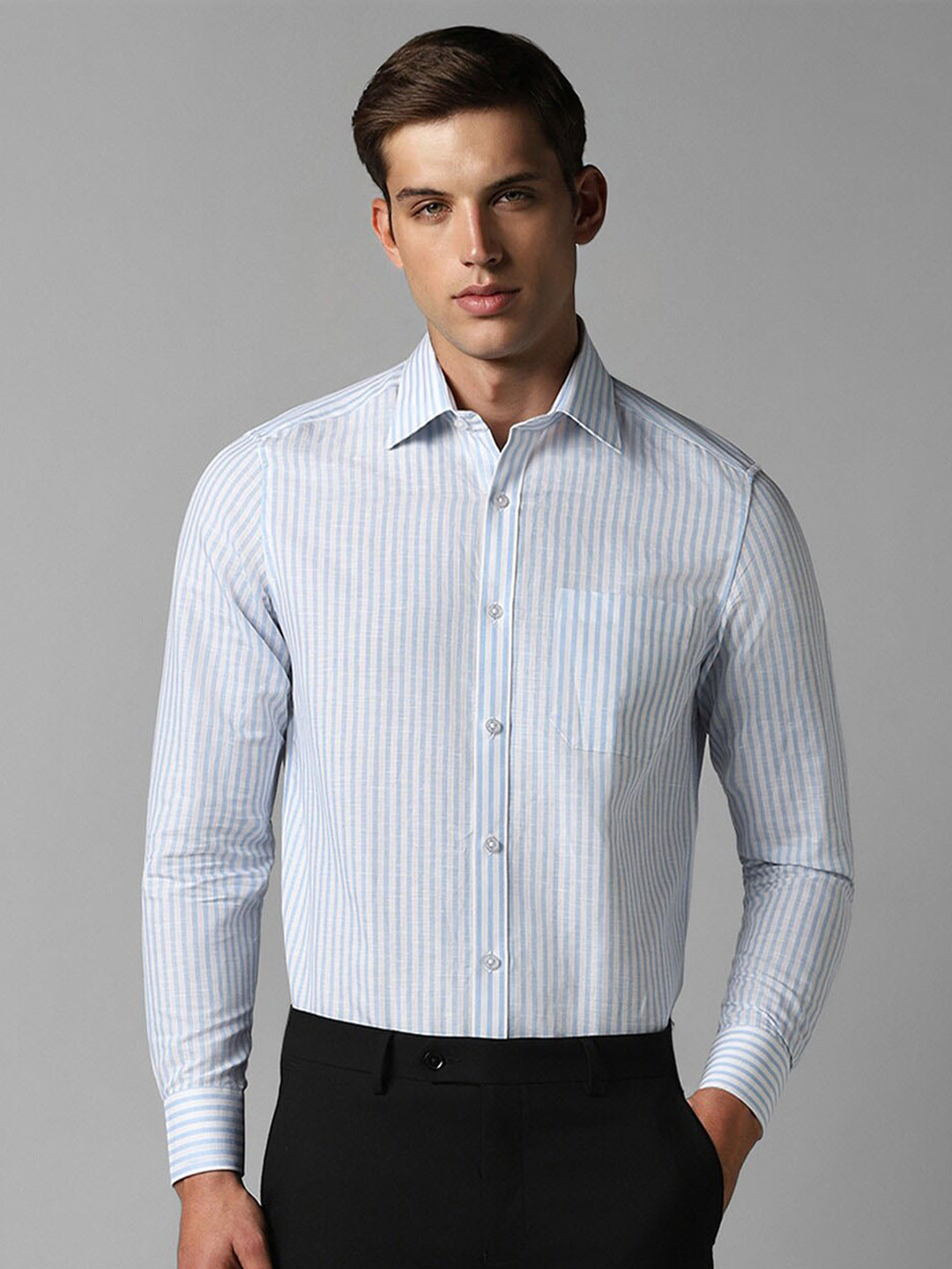 

Louis Philippe Men Opaque Striped Formal Shirt, Blue