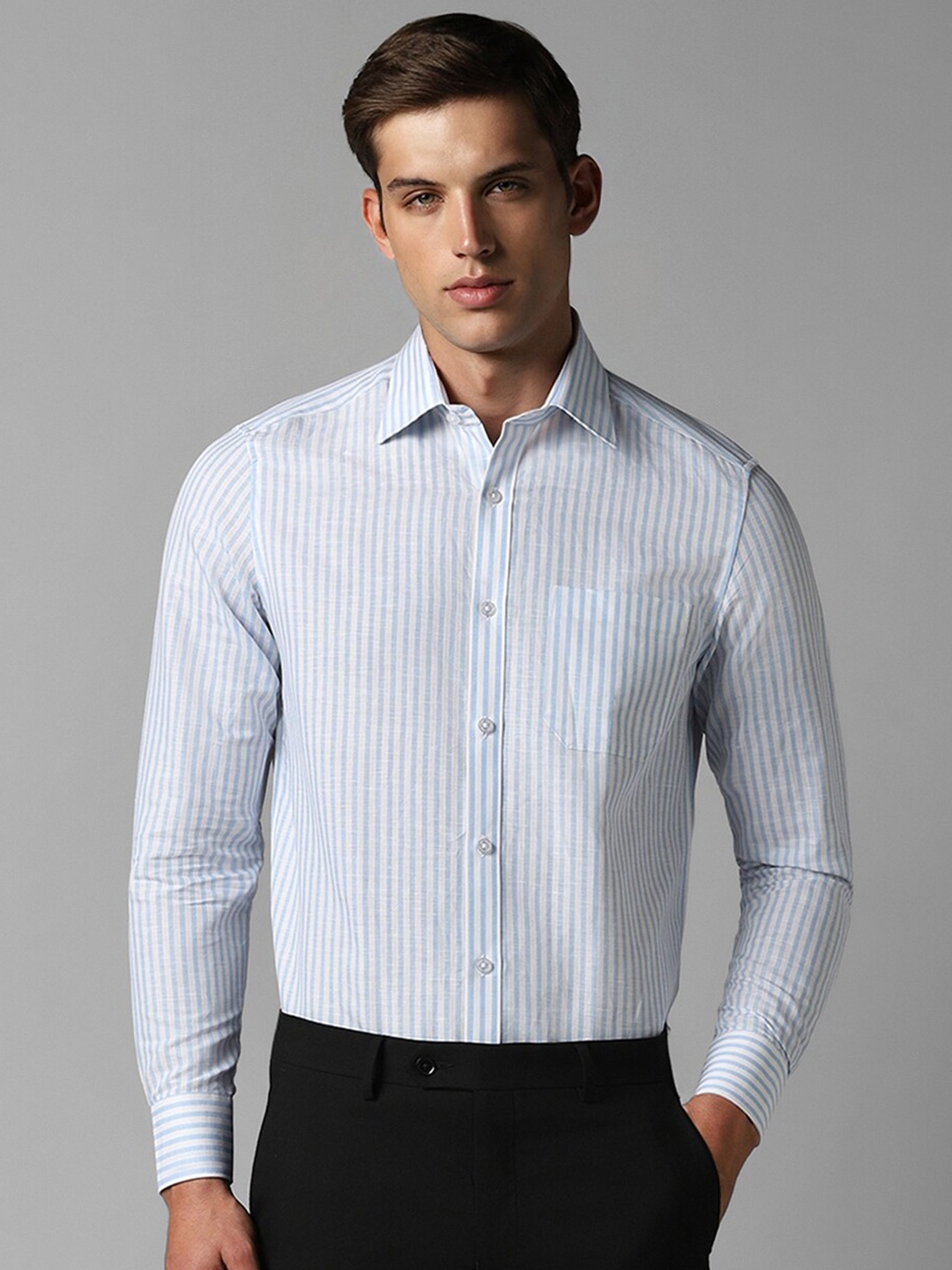 

Louis Philippe Men Opaque Striped Formal Shirt, Blue