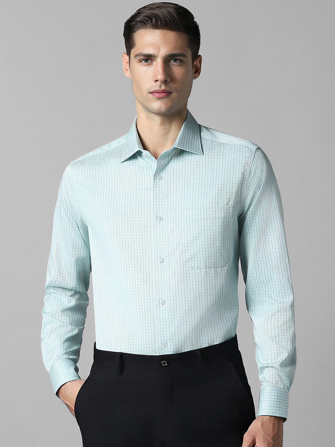 

Louis Philippe Men Opaque Striped Formal Shirt, Green