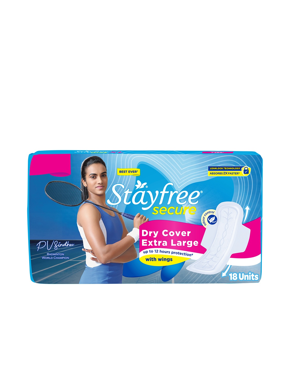 

Stayfree Secure Dry Cover XL Sanitary Napkins with Wings - 18 Pads, Blue