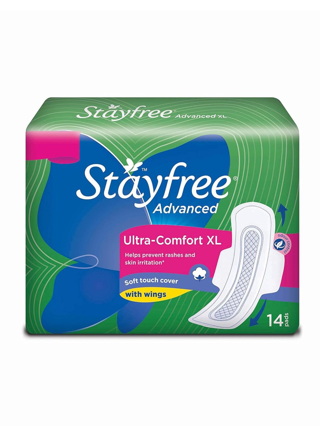 

Stayfree Advanced Ultra-Comfort Soft Touch Cover XL Pads With Wings - 14 Pcs, Green