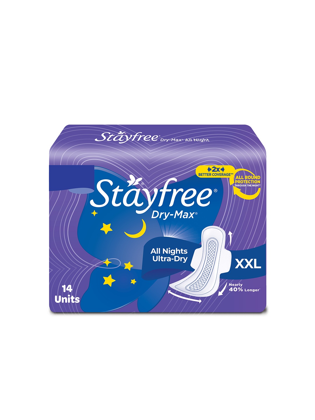 

Stayfree Dry Max All-Night Ultra Dry XXL Sanitary Napkins - 14 Pads, Purple