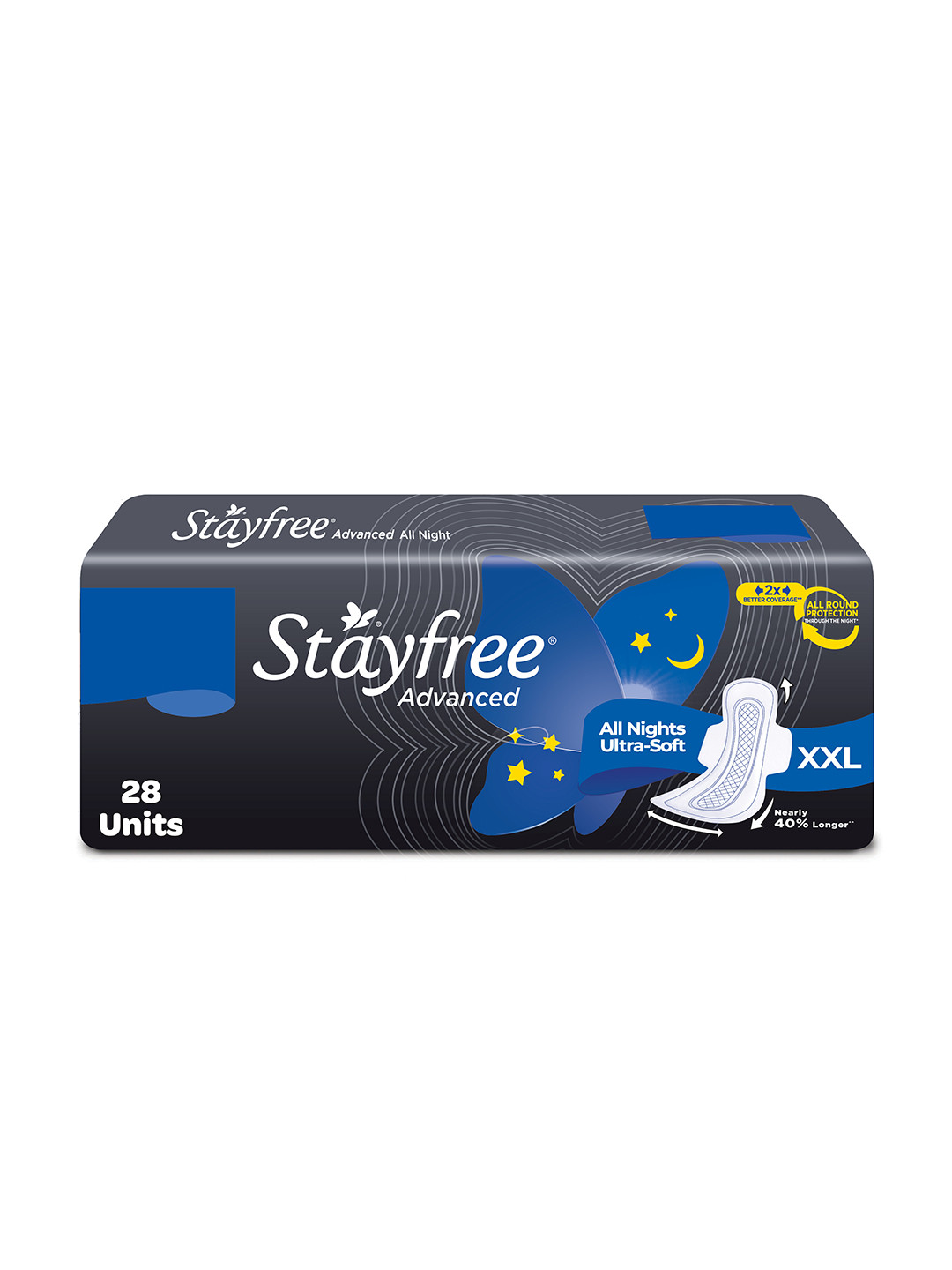 

Stayfree Advanced All Night Ultra-Comfort XXL Napkin with Wings - 28 Pads, Black
