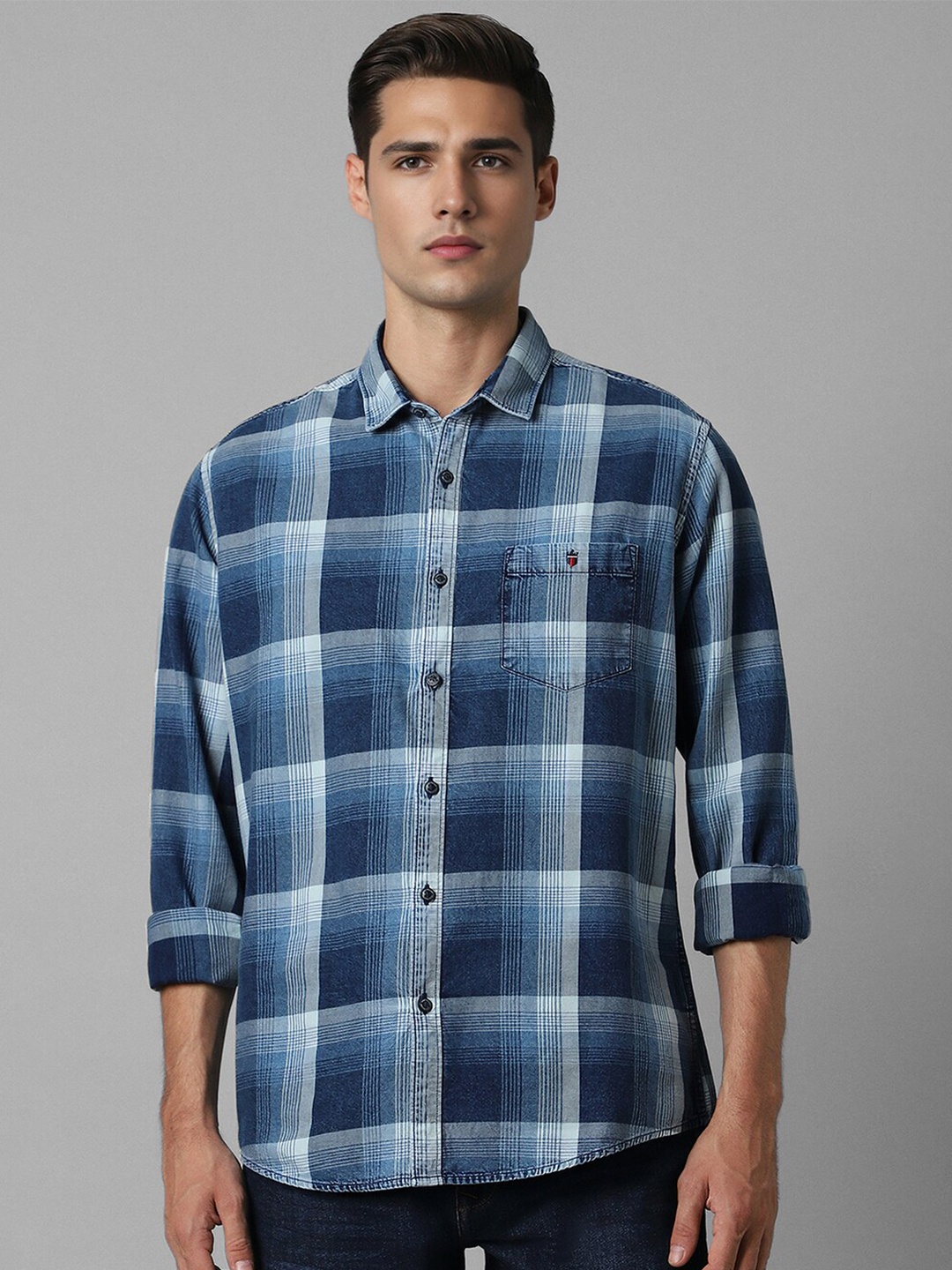 

Louis Philippe Jeans Men Slim Fit Opaque Checked Casual Shirt, Blue