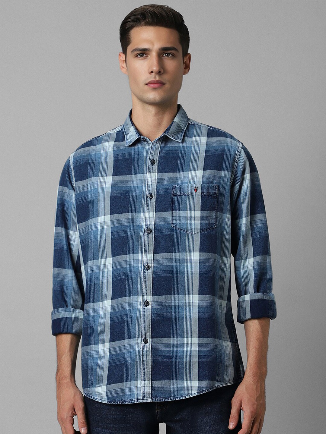 

Louis Philippe Jeans Men Slim Fit Opaque Checked Casual Shirt, Blue