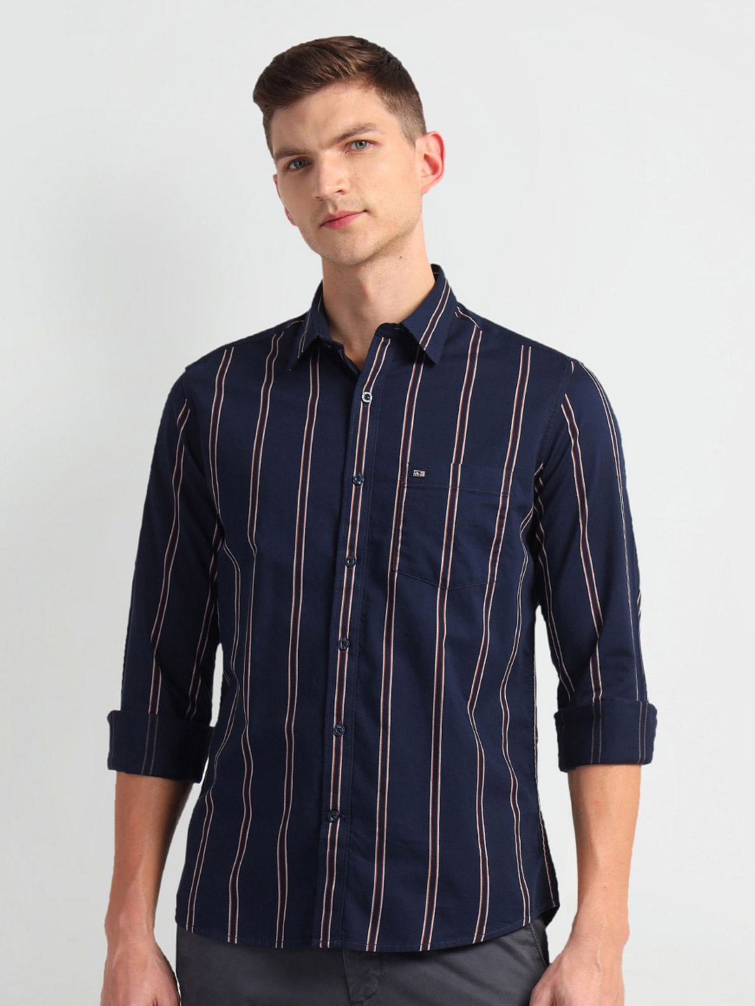 

Arrow Sport Men Slim Fit Opaque Striped Casual Shirt, Blue