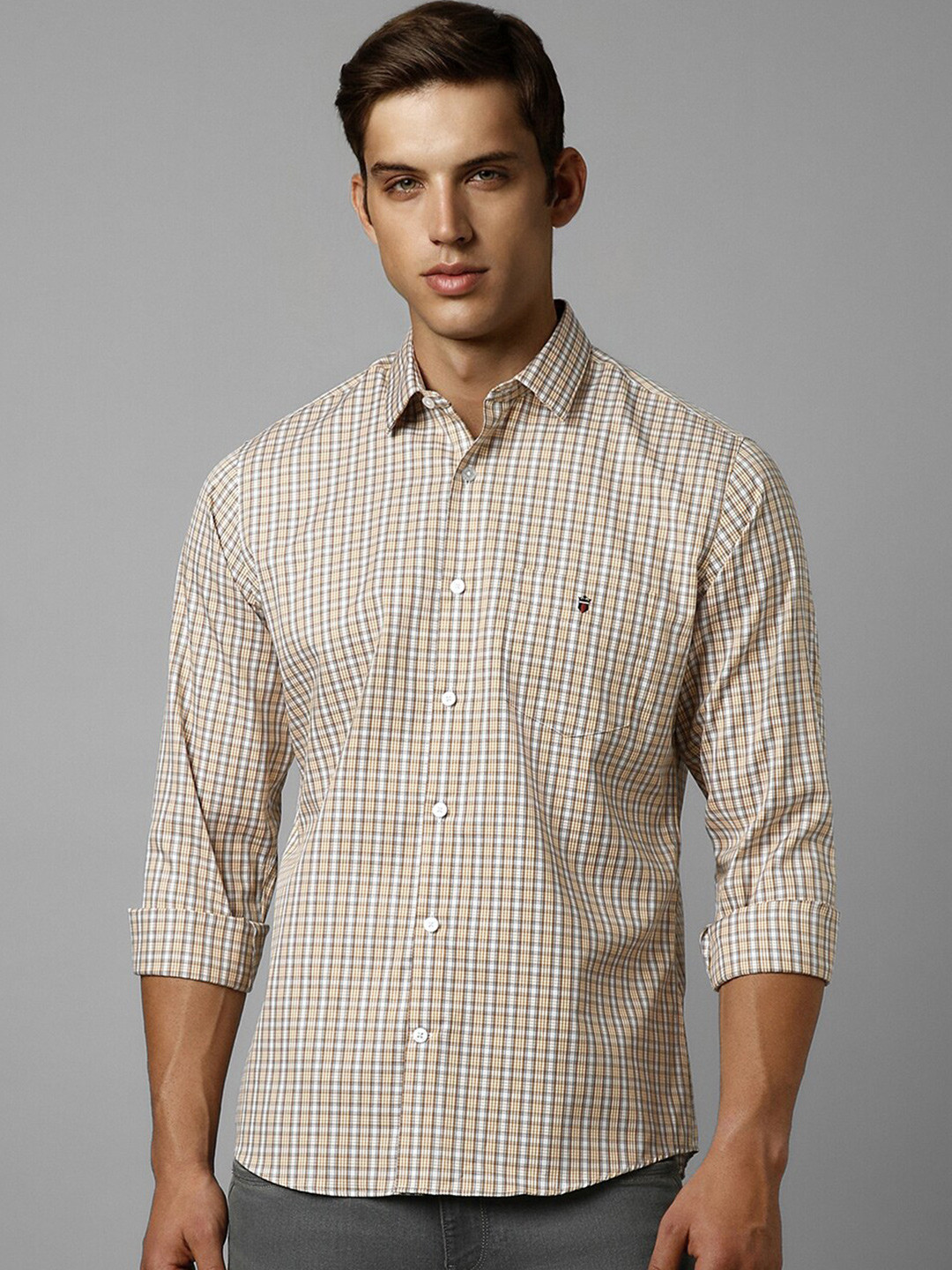 

Louis Philippe Sport Men Slim Fit Opaque Checked Casual Shirt, Beige