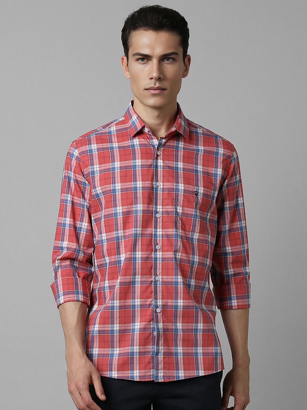 

Louis Philippe Sport Slim Fit Tartan Checks Opaque Checked Casual Shirt, Red