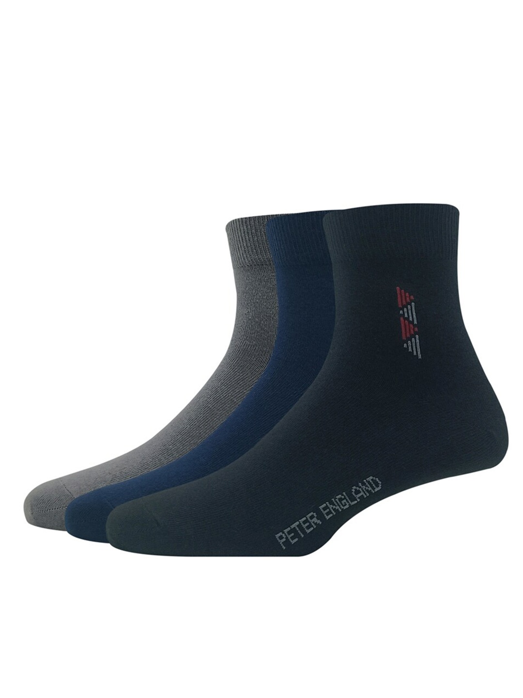 

Peter England Men Pack Of 3 Patterned Above Ankle Length Socks, Navy blue
