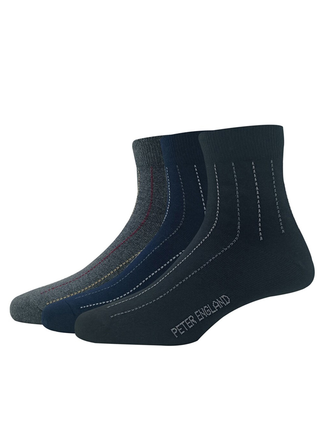 

Peter England Men Pack Of 3 Patterned Above Ankle Length Socks, Navy blue