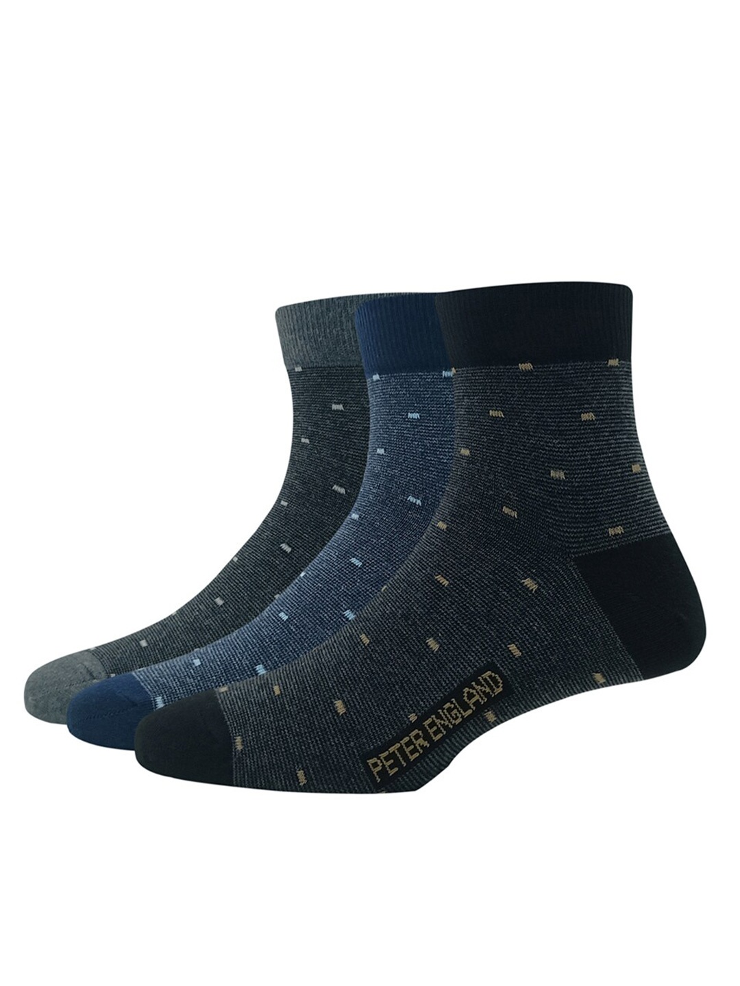 

Peter England Men Pack Of 3 Patterned Above Ankle Length Socks, Navy blue