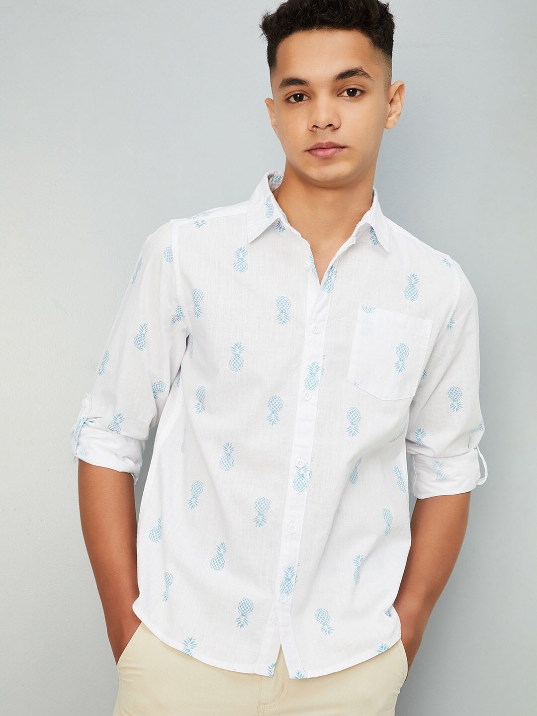 

max Boys Opaque Printed Casual Shirt, White