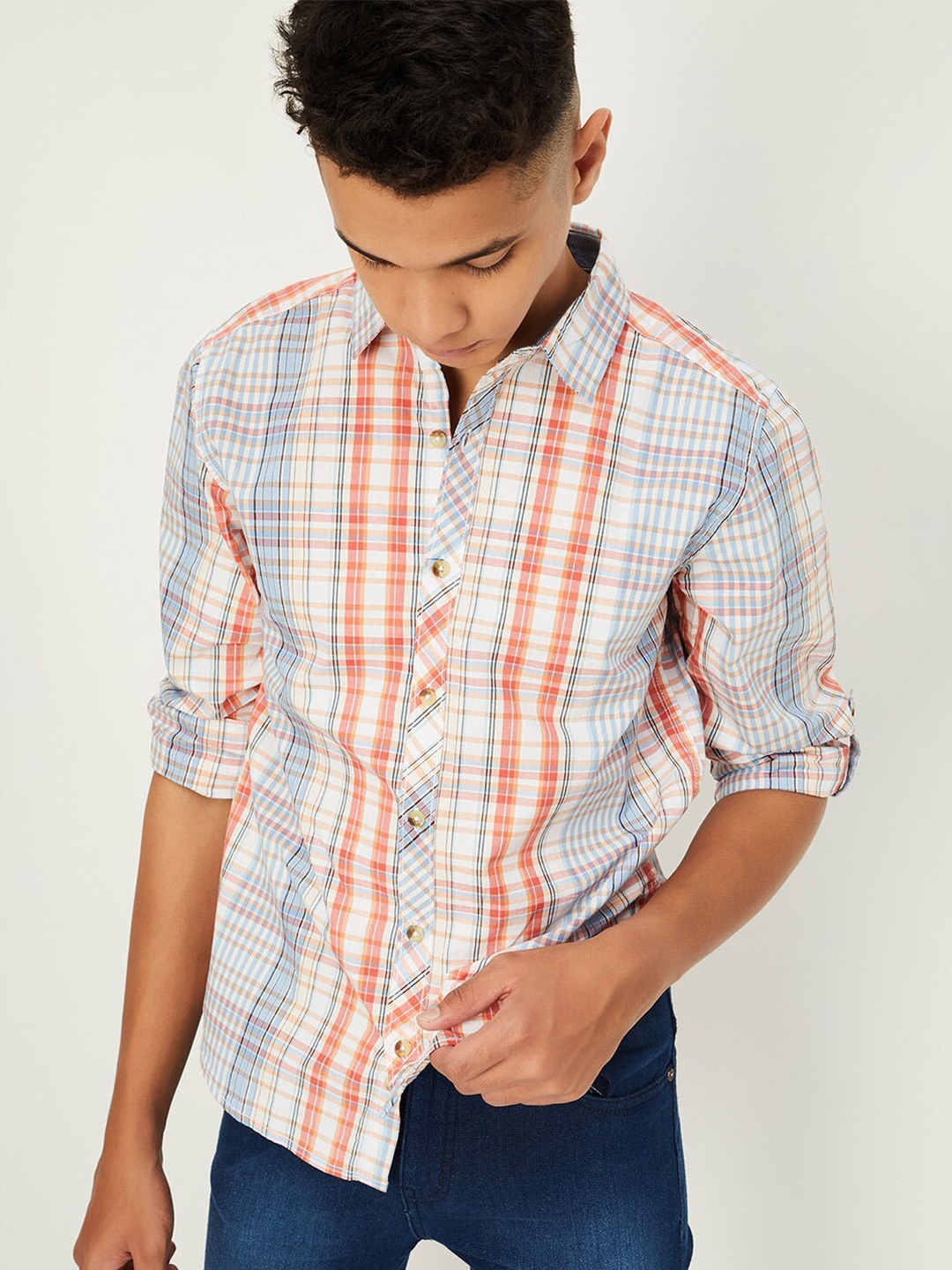 

max Boys Tartan Checks Opaque Checked Casual Shirt, Multi