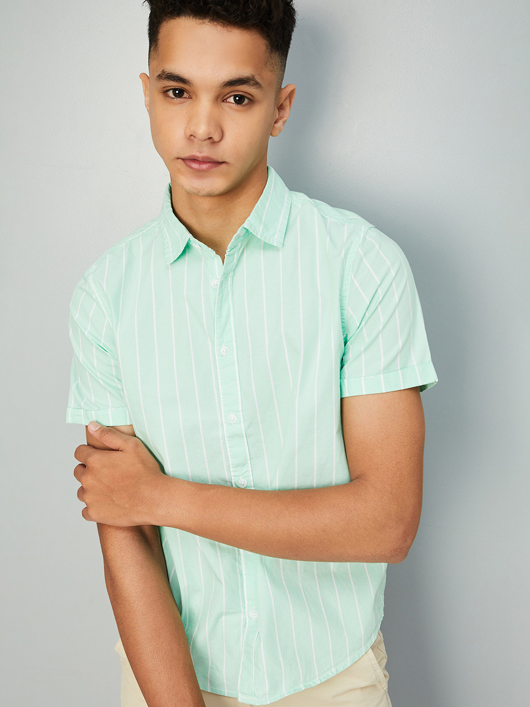 

max Boys Opaque Striped Casual Shirt, Green