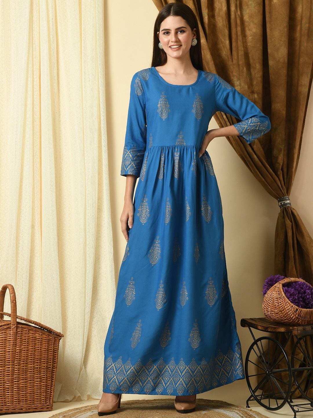 

KALINI Women Ethnic Motifs Floral Anarkali Kurta, Blue