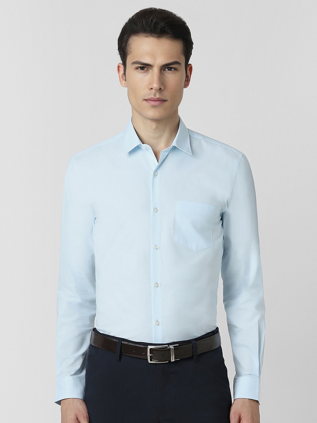 

Peter England Men Slim Fit Opaque Formal Shirt, Blue