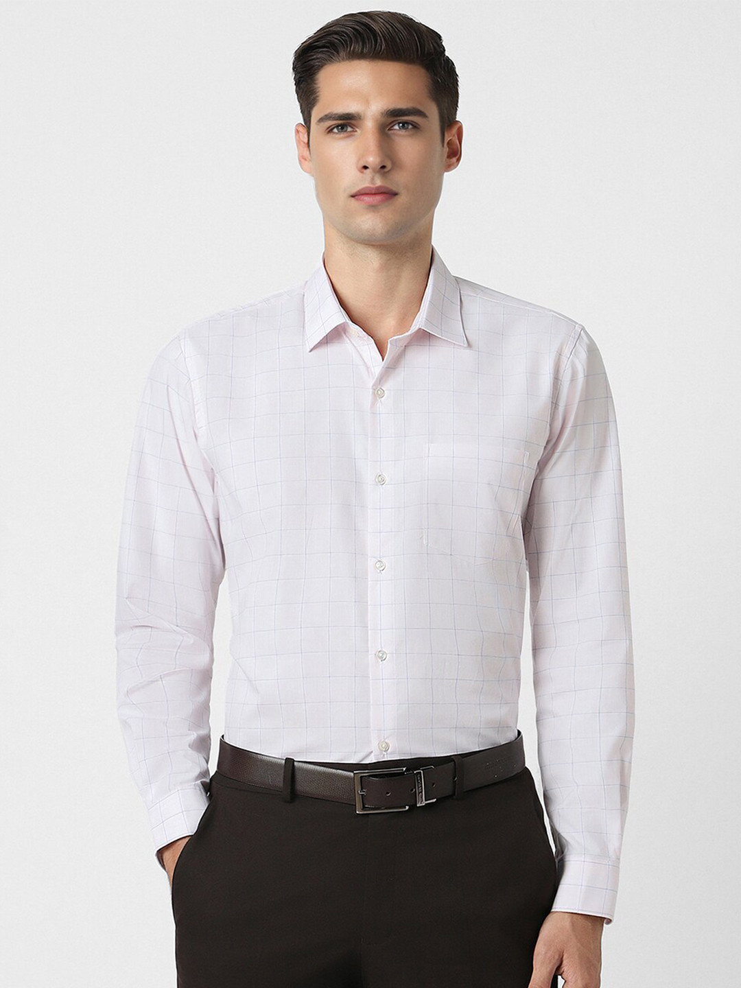 

Peter England Men Opaque Checked Formal Shirt, White