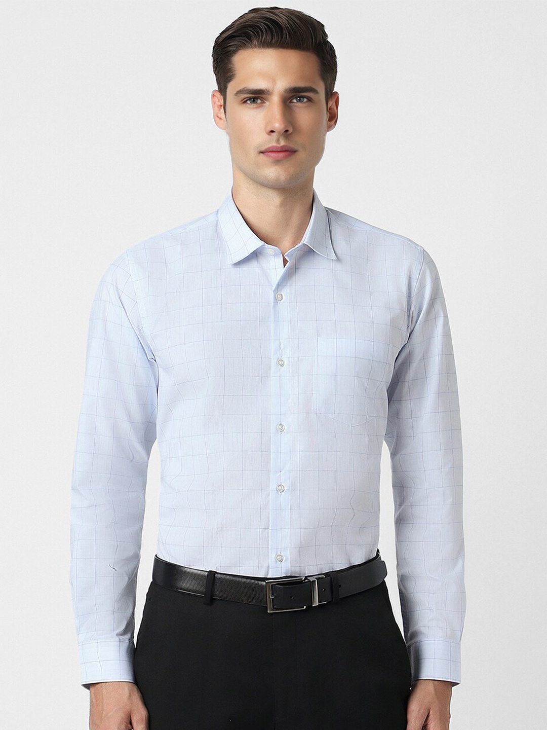 

Peter England Men Opaque Checked Formal Shirt, Blue