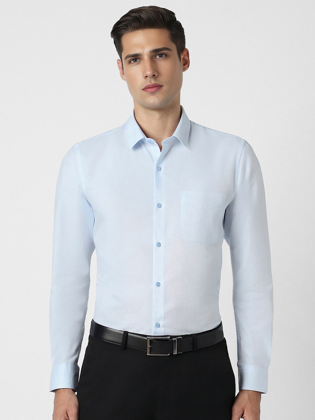 

Peter England Men Slim Fit Opaque Formal Shirt, Blue