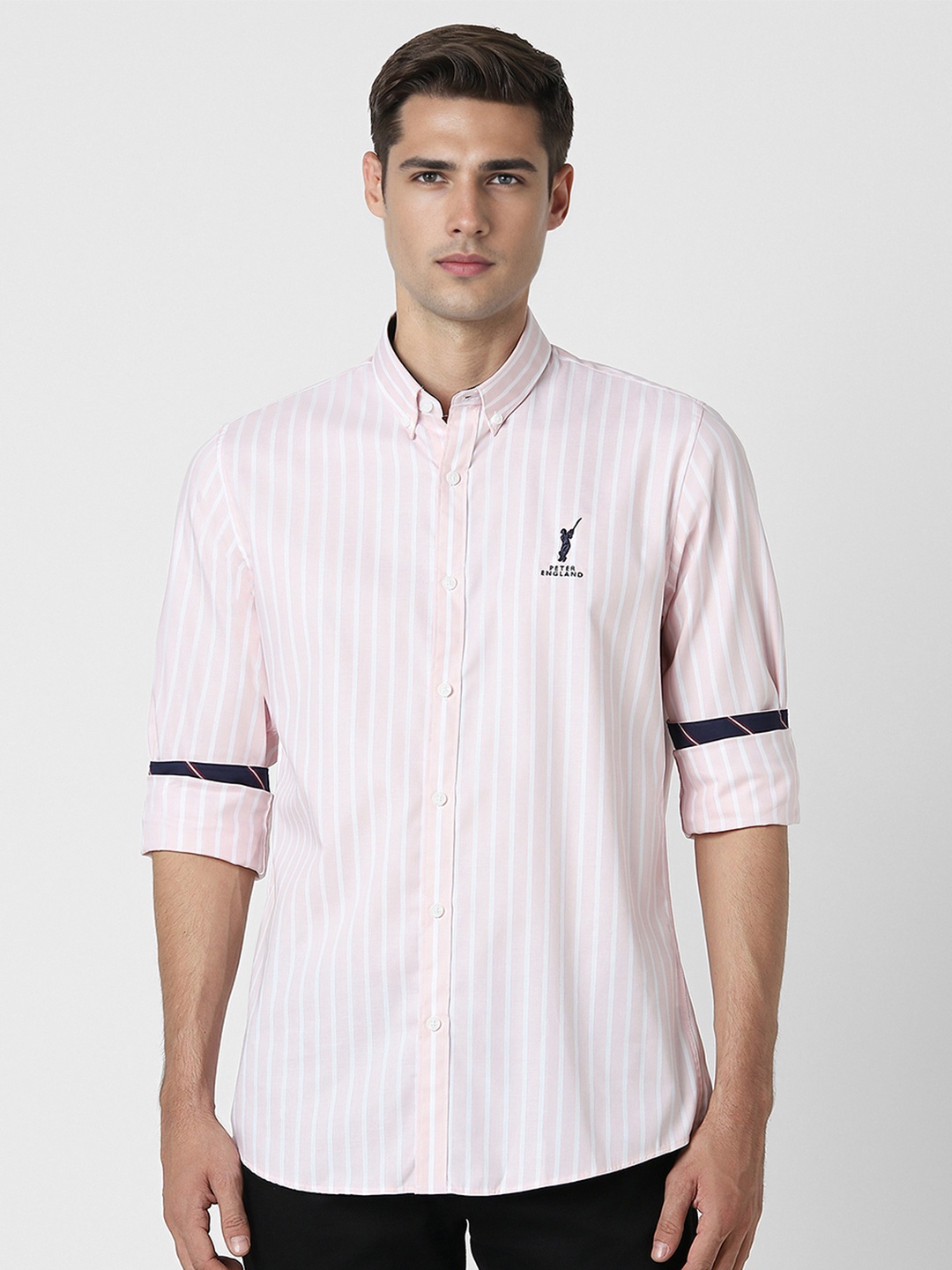 

Peter England Casuals Men Slim Fit Opaque Striped Casual Shirt, Pink