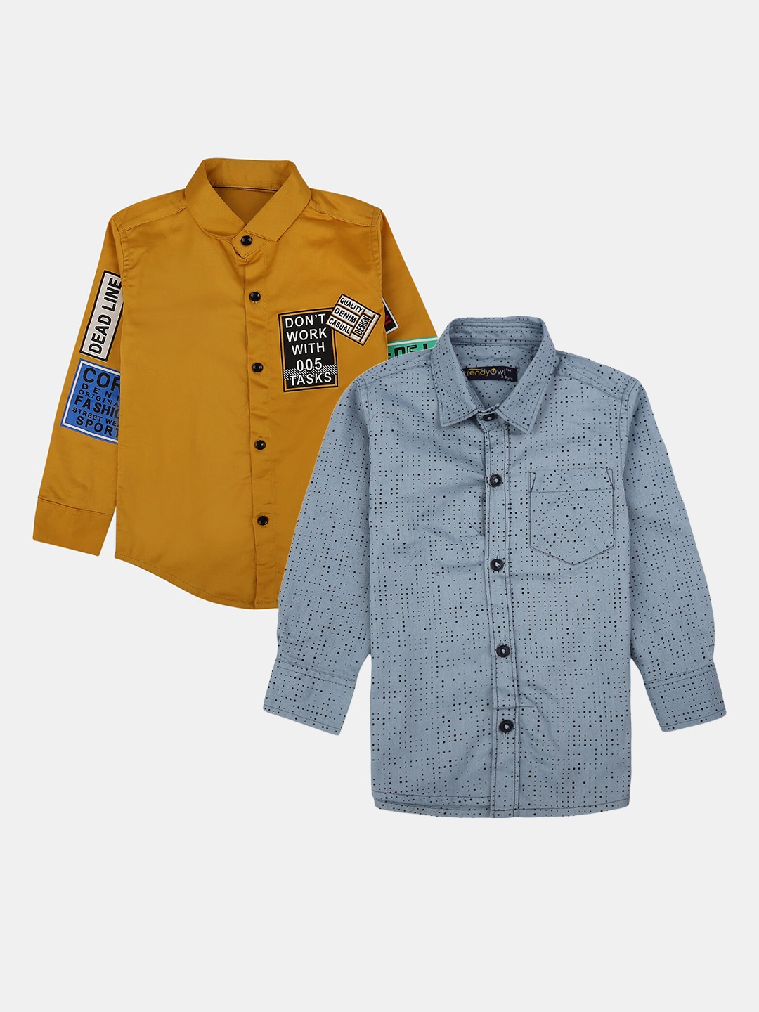 

V-Mart Boys Pack Of 2 Spread Collar Opaque Satin Printed Casual Shirt, Blue