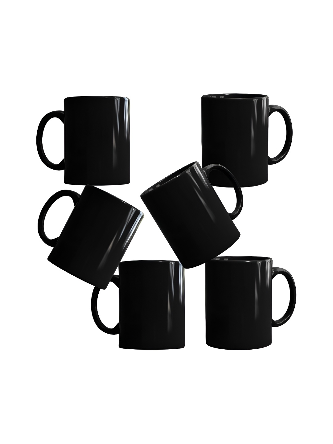 

SUBLIKRAFT Black 6 Pieces Geometric Ceramic Glossy Mugs 330 ml