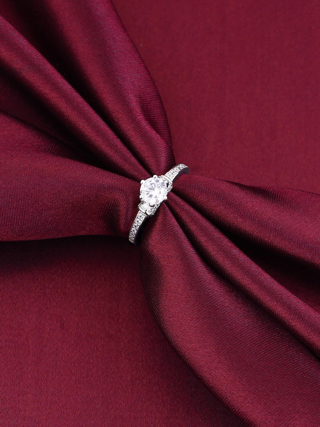 GIVA Rhodium-Plated 925 Sterling Silver Stone Studded Finger Ring