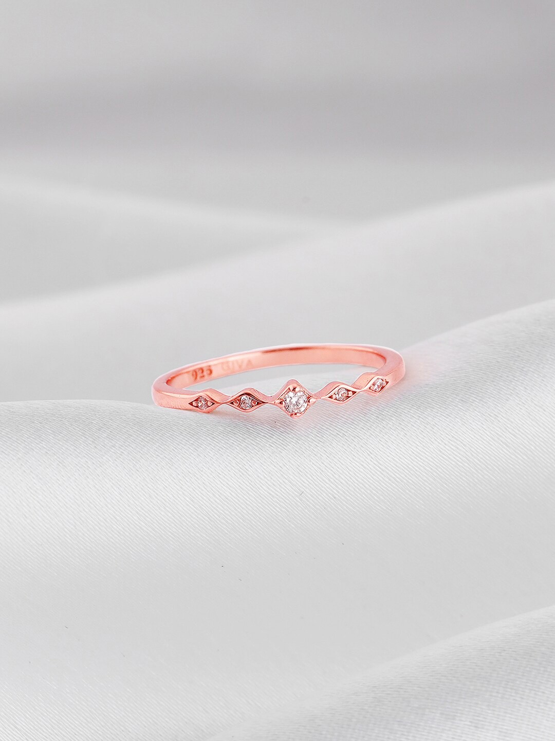 

GIVA Women 925 Sterling Rose Gold-Plated Cubic Zirconia Studded Finger Ring