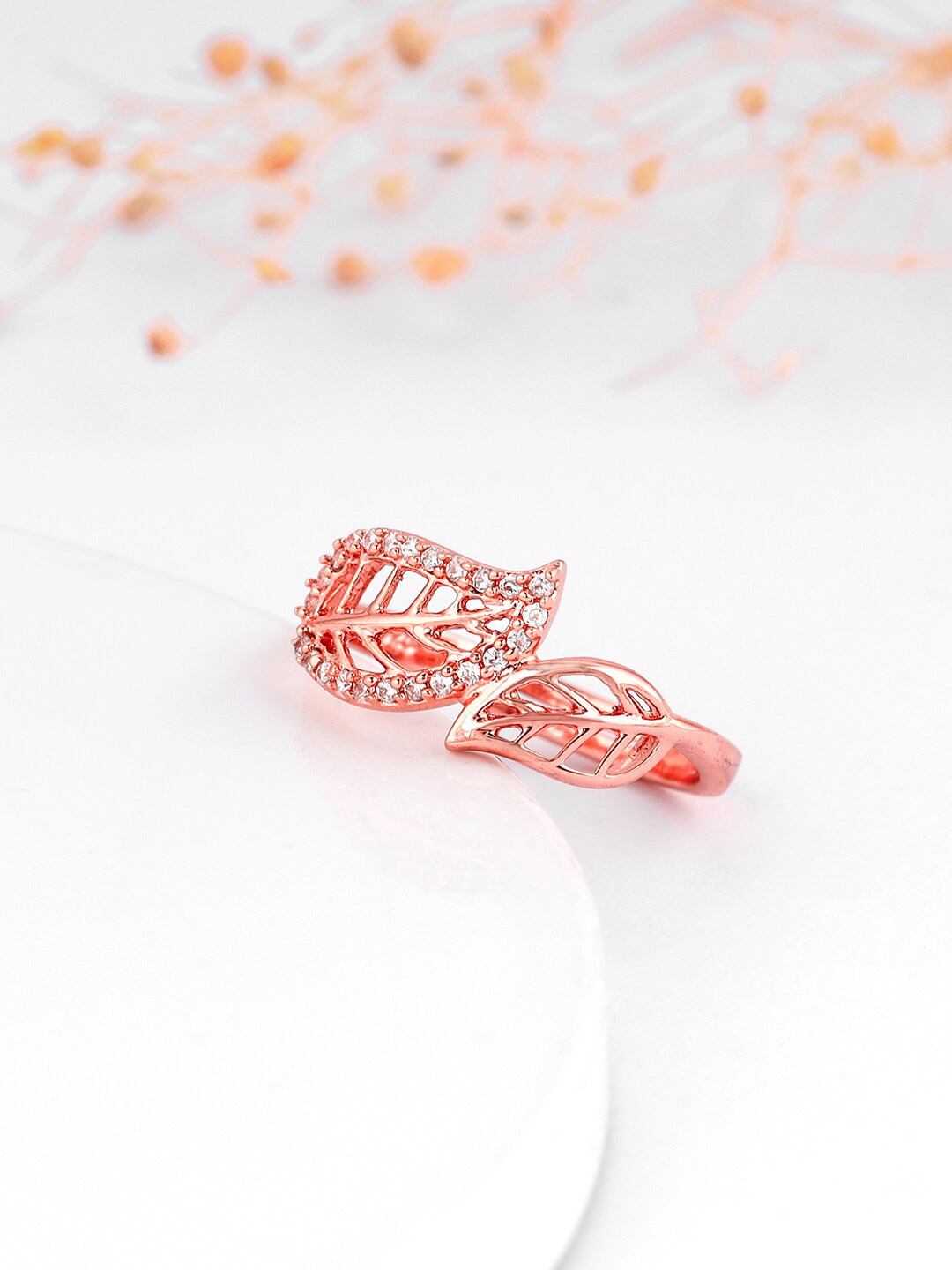 

GIVA Women 925 Sterling Silver Rose Gold-Plated Stones-Studded Finger Ring