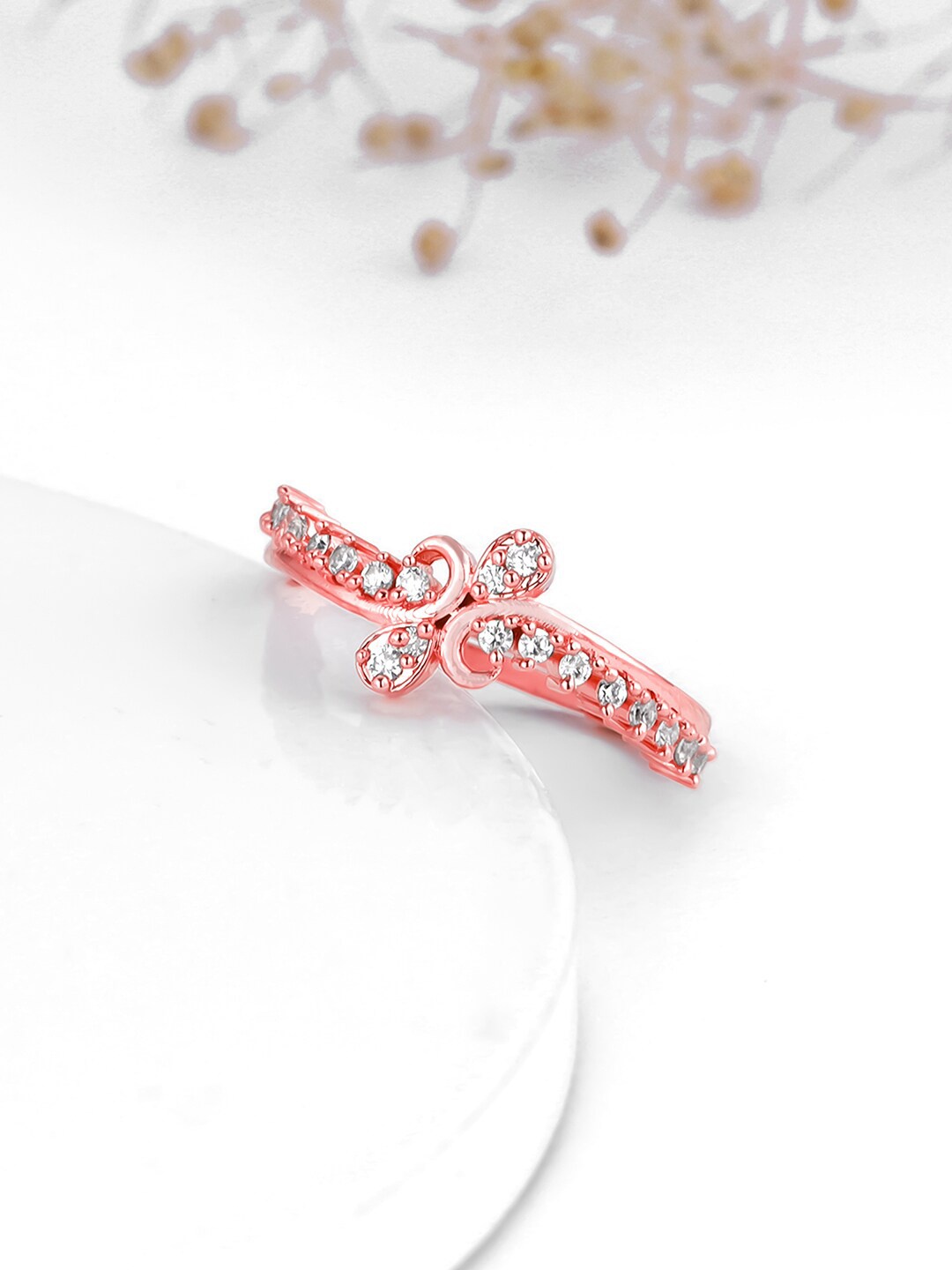 

GIVA 925 Sterling Silver Rose Gold Plated Stone Studded Finger Ring