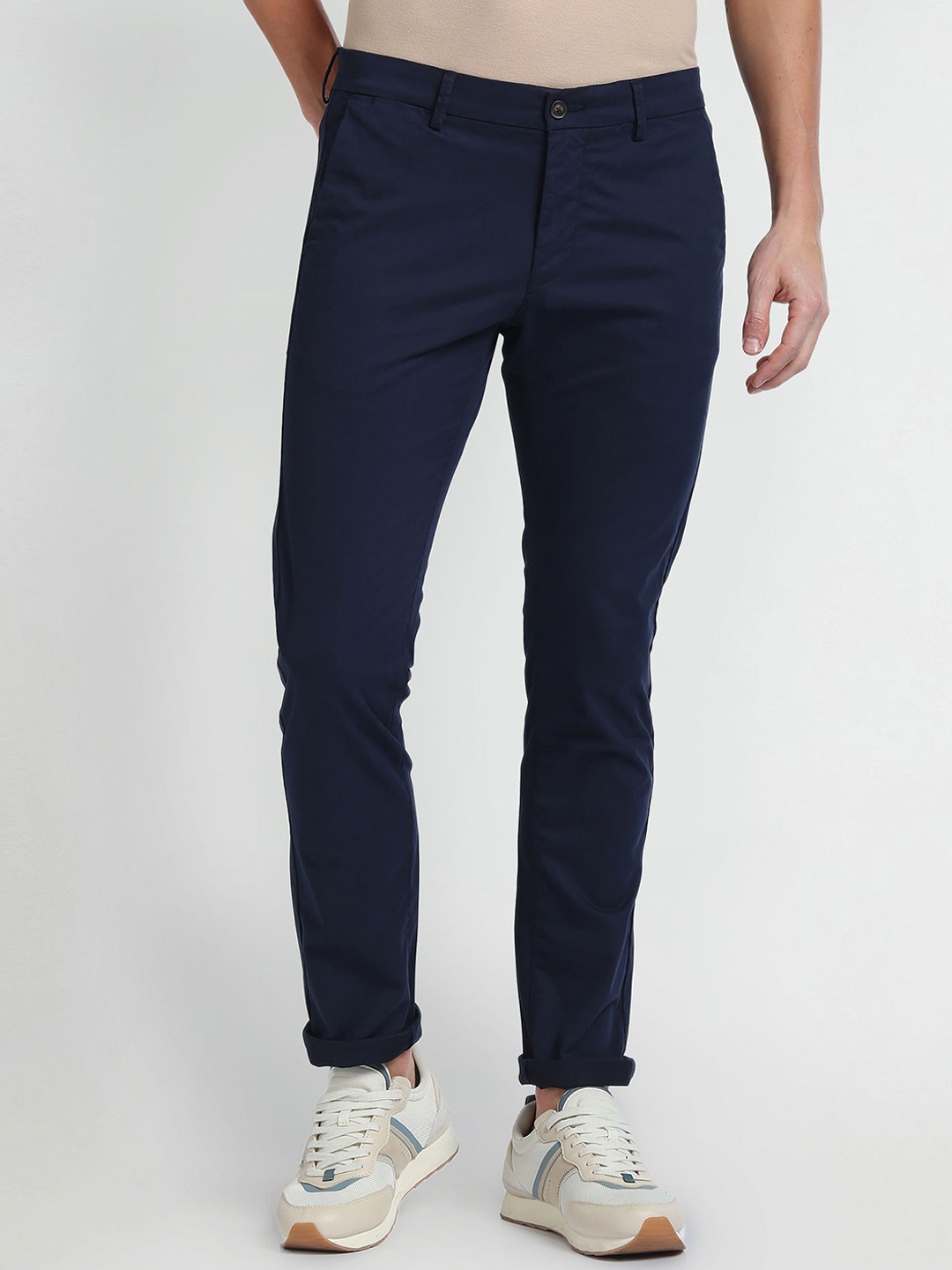 

Arrow Sport Men Slim Fit Low-Rise Chinos Trousers, Navy blue