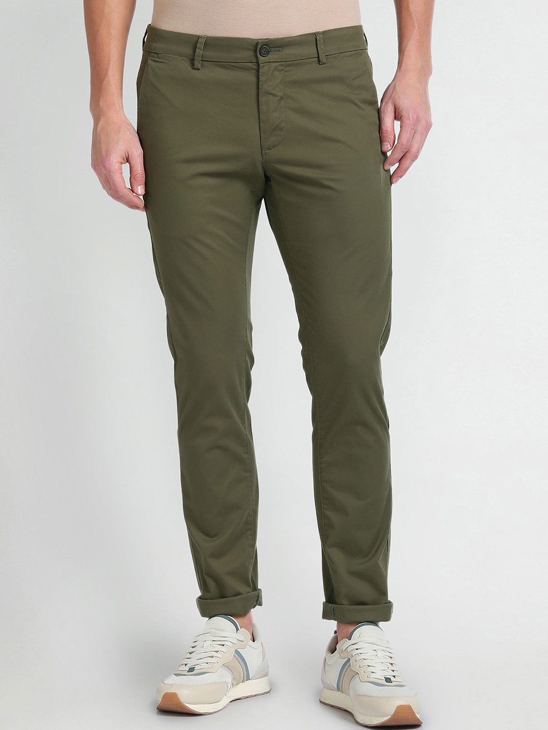 

Arrow Sport Men Slim Fit Low-Rise Chinos Trousers, Olive