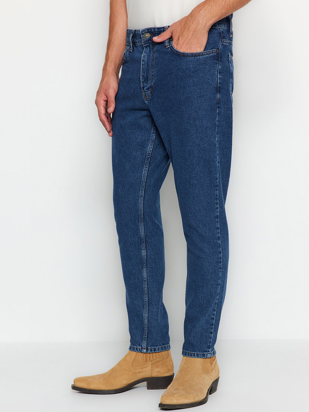 

Trendyol Men Cotton Mid-Rise Regular Fit Jeans, Blue