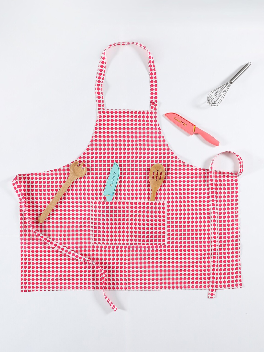 

Ratan Cart Red & White Polka Dot Printed Cotton Bib Apron
