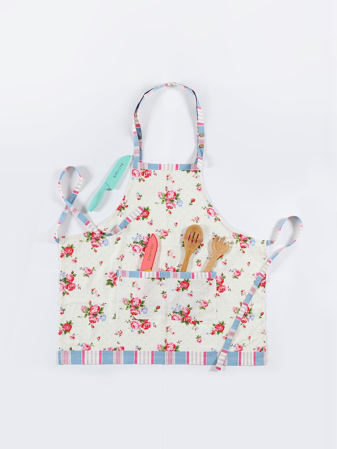 

TARAN LIVING Light Yellow & Pink Floral Printed Cotton Apron