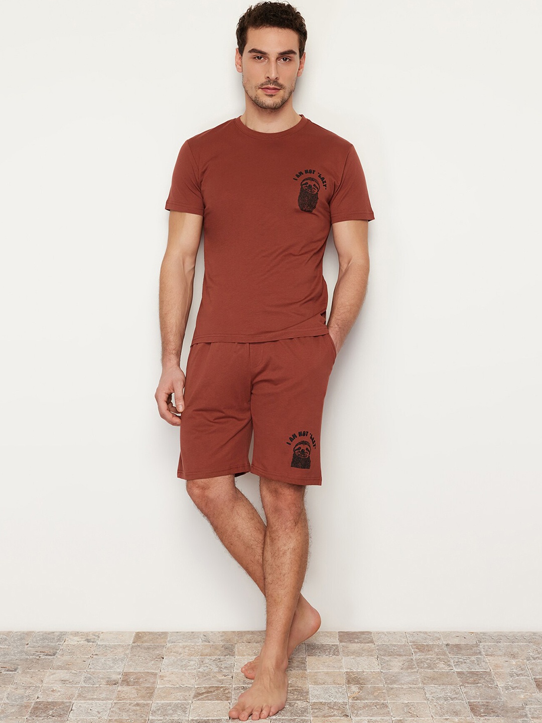 

Trendyol Graphic Printed Pure Cotton T-shirt With Shorts, Brown