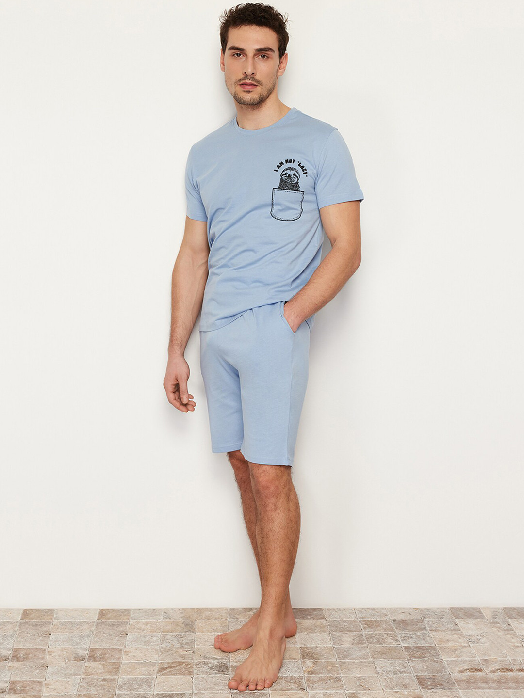 

Trendyol Graphic Printed Pure Cotton T-shirt With Shorts, Blue