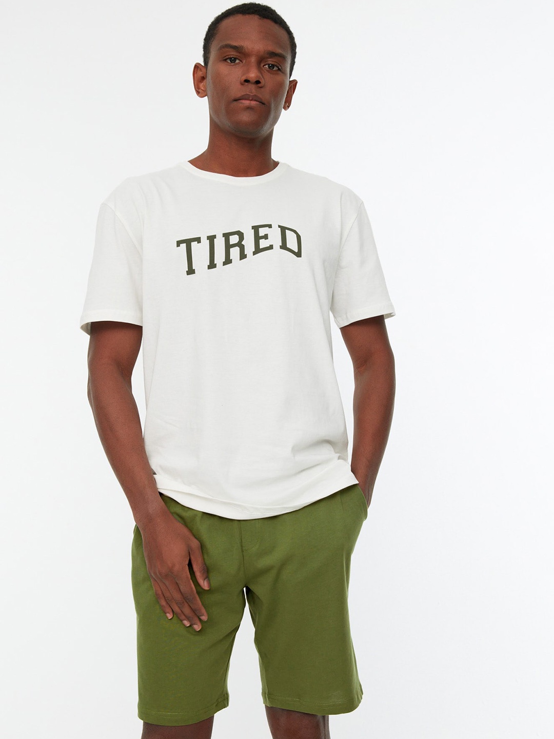 

Trendyol Typography Printed Pure Cotton Night suit, White