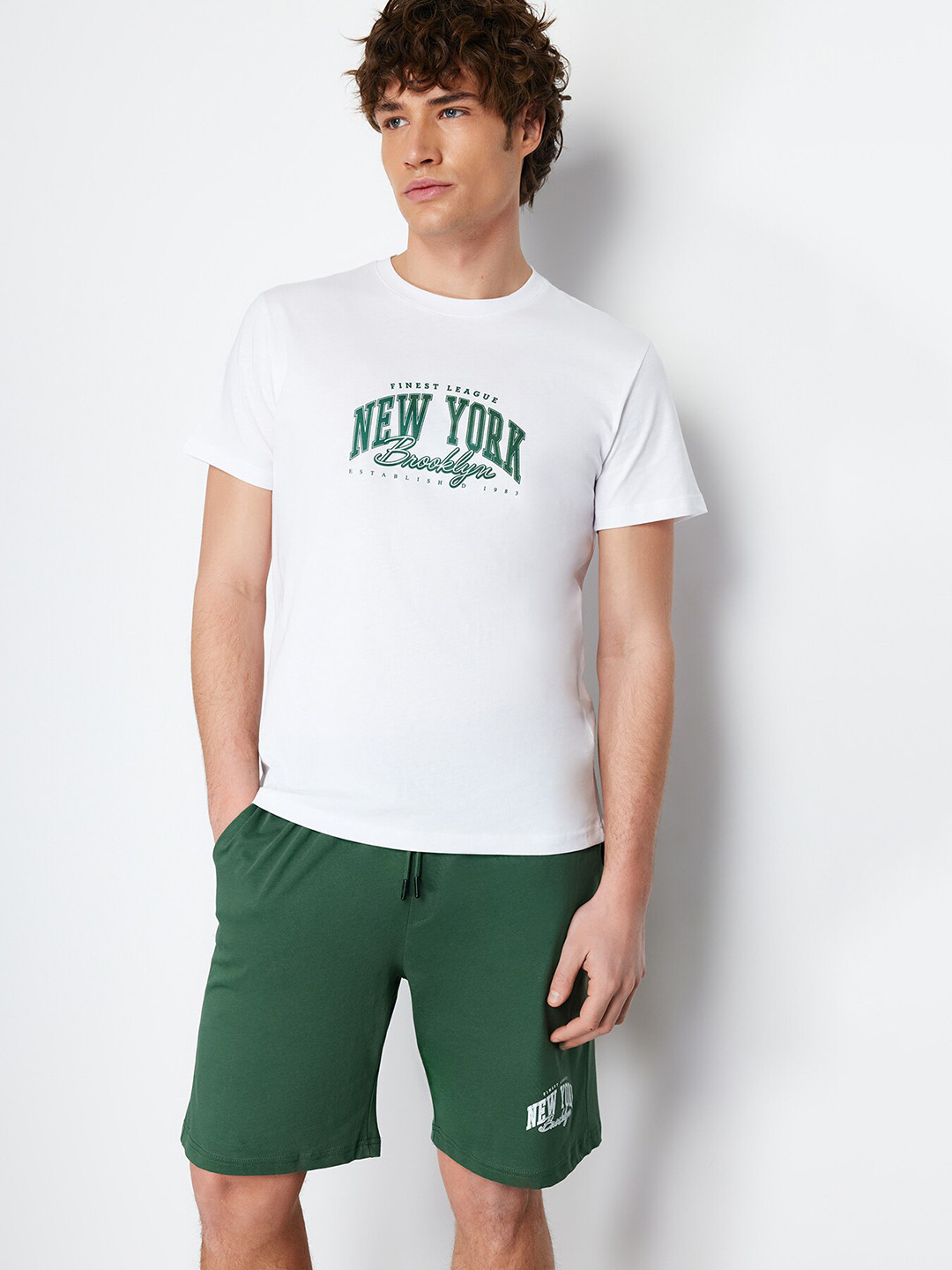 

Trendyol Typography Printed Pure Cotton T-shirt With Shorts, Na