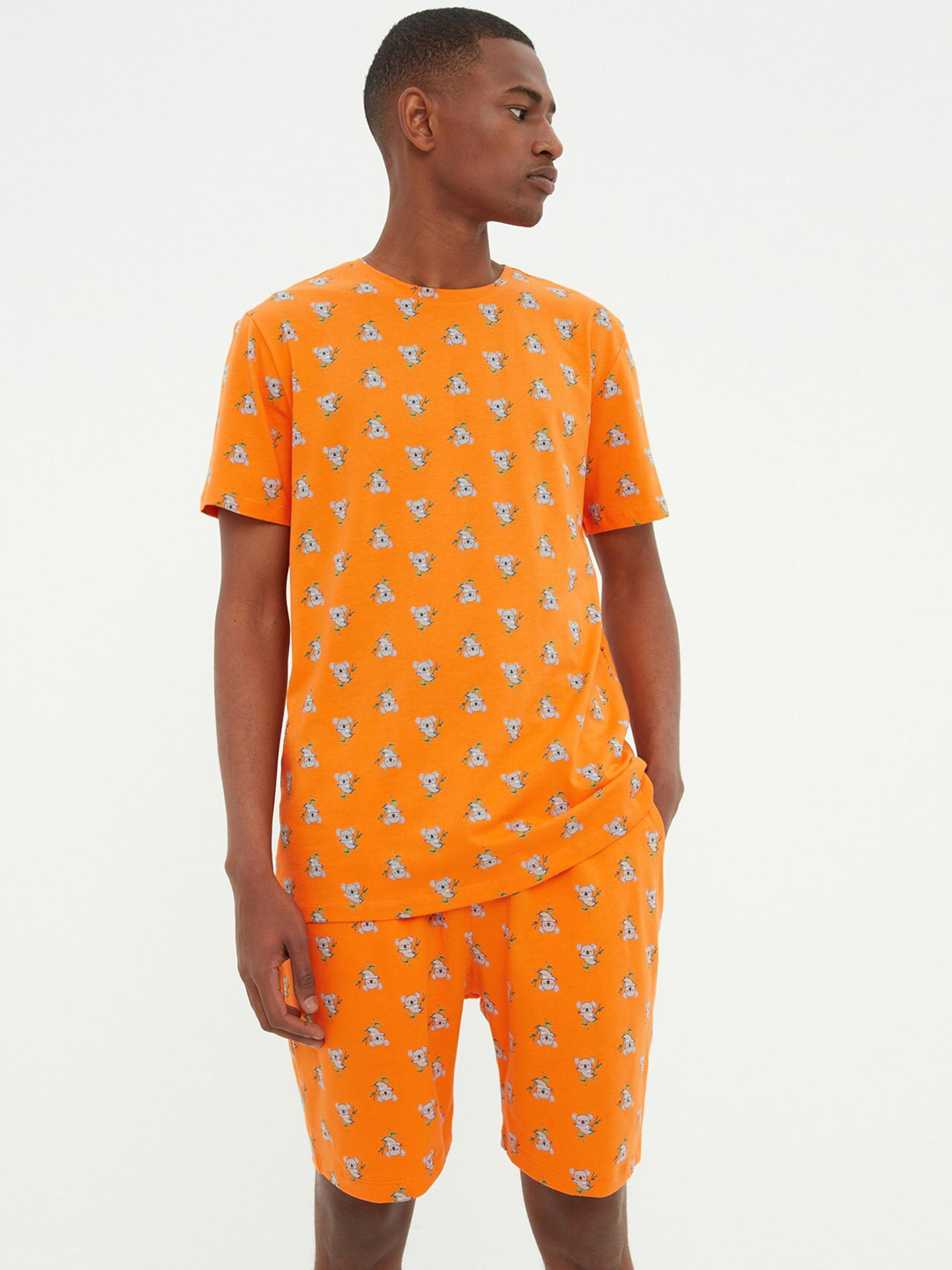 

Trendyol Conversational Printed Pure Cotton T-shirt With Shorts, Orange