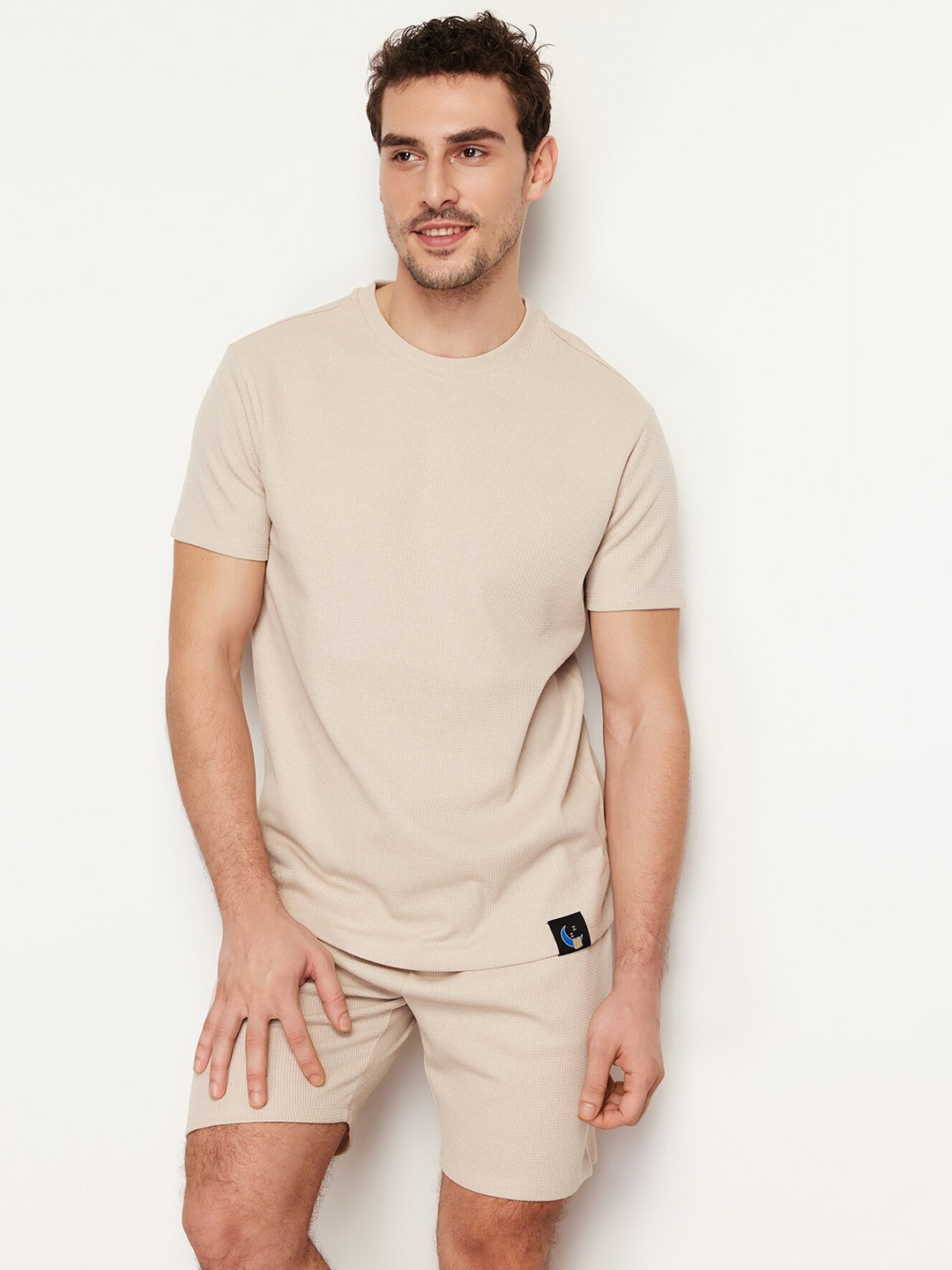 

Trendyol Round Neck Pure Cotton T-shirt With Shorts, Beige