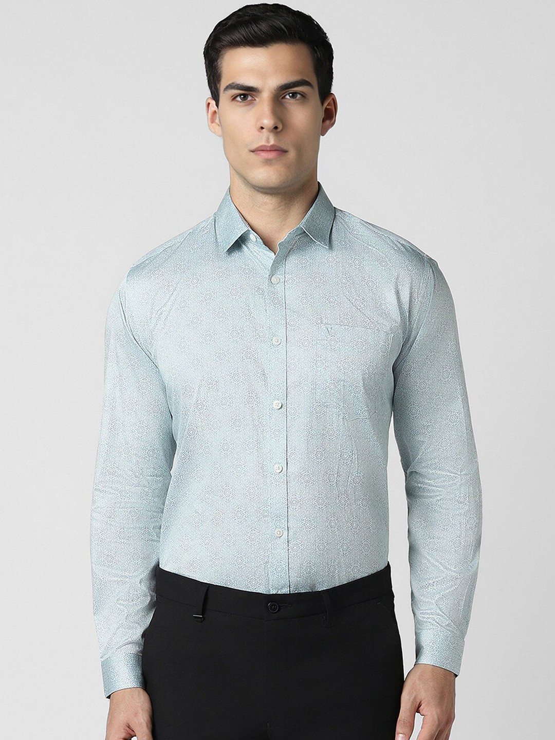 

V Dot Slim Fit Geometric Printed Pure Cotton Party Shirt, Blue