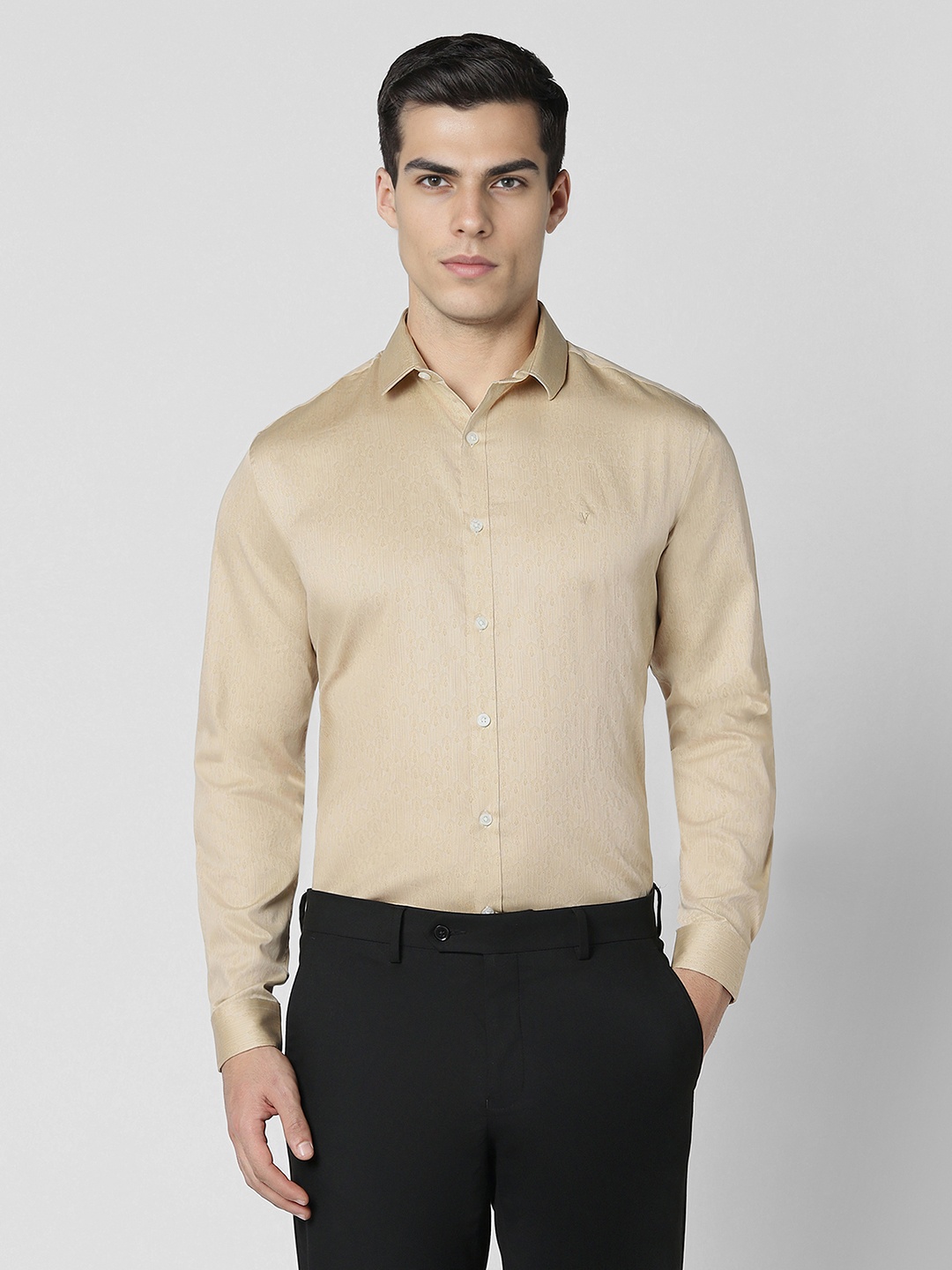 

V Dot Men Slim Fit Opaque Party Shirt, Beige