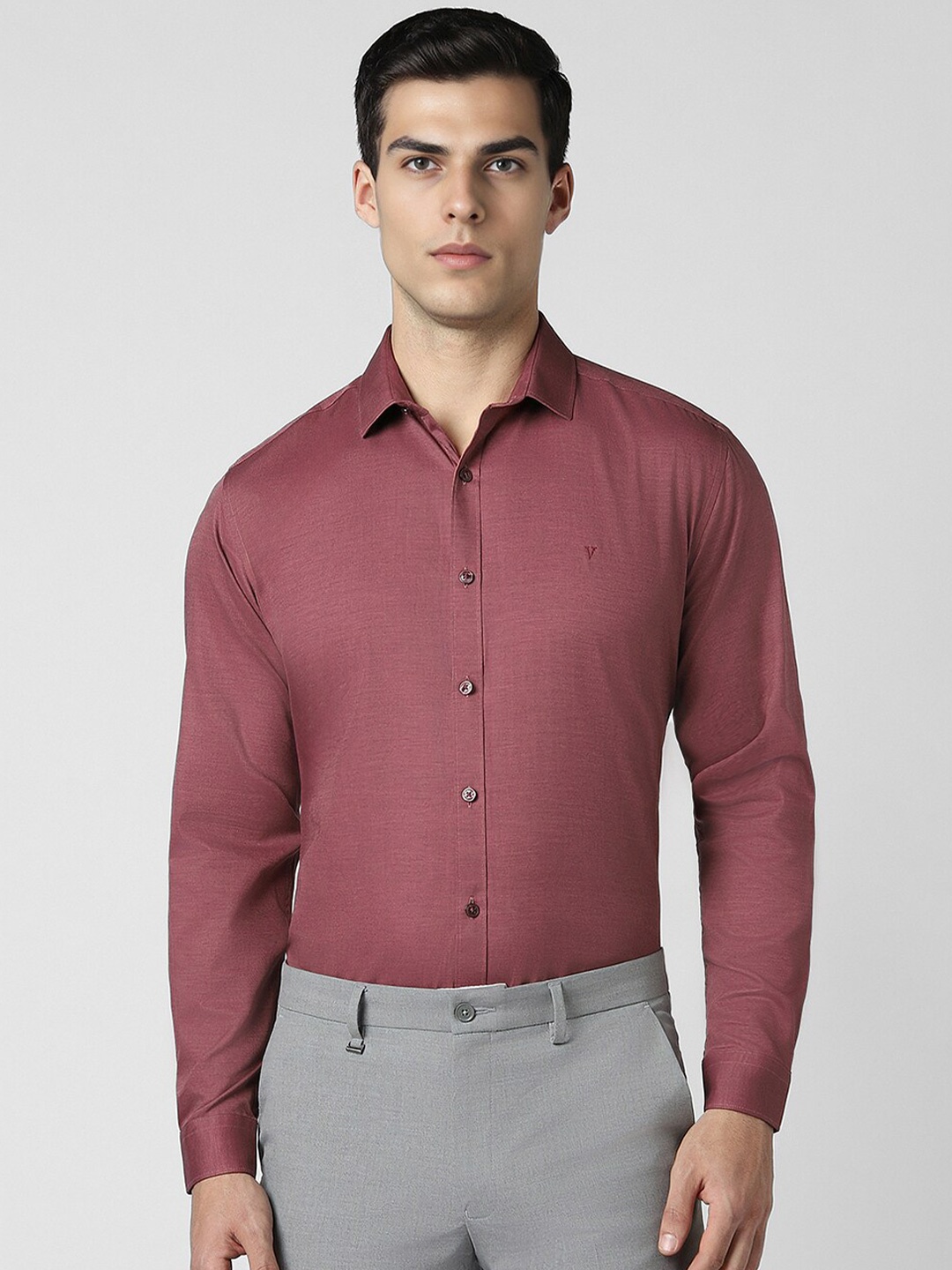 

V Dot Men Slim Fit Pure Cotton Long Sleeves Party Shirt, Maroon