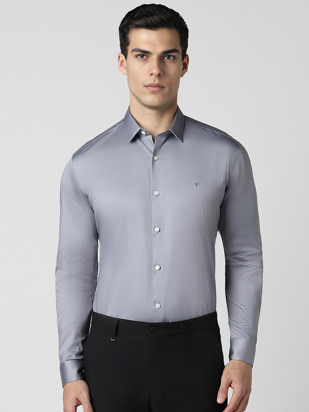

V Dot Men Slim Fit Opaque Party Shirt, Grey