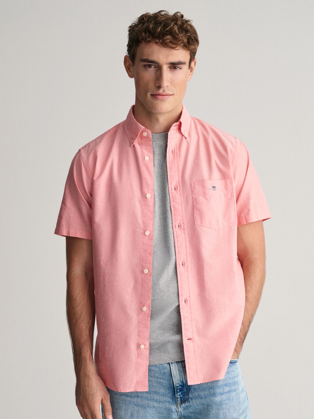 

GANT Solid Button Down Regular Fit Shirt, Pink