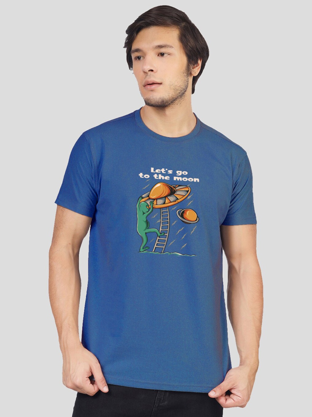 

Greylongg Men Typography Printed Applique T-shirt, Blue