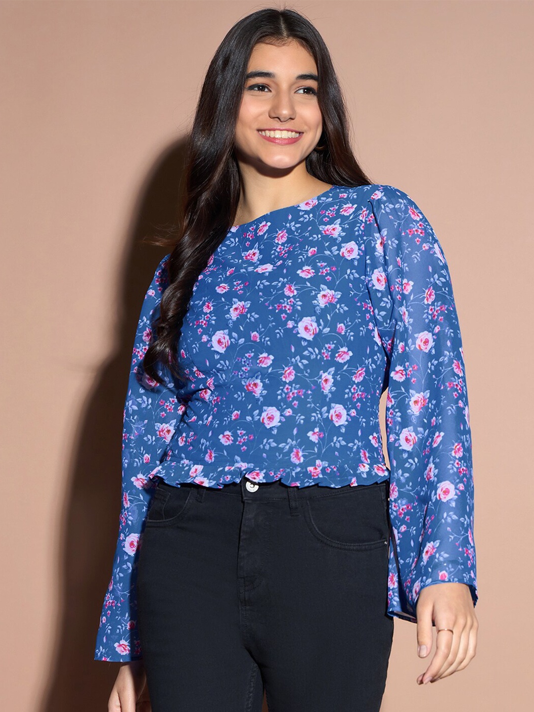 

Kibo Floral Print Crepe Top, Blue