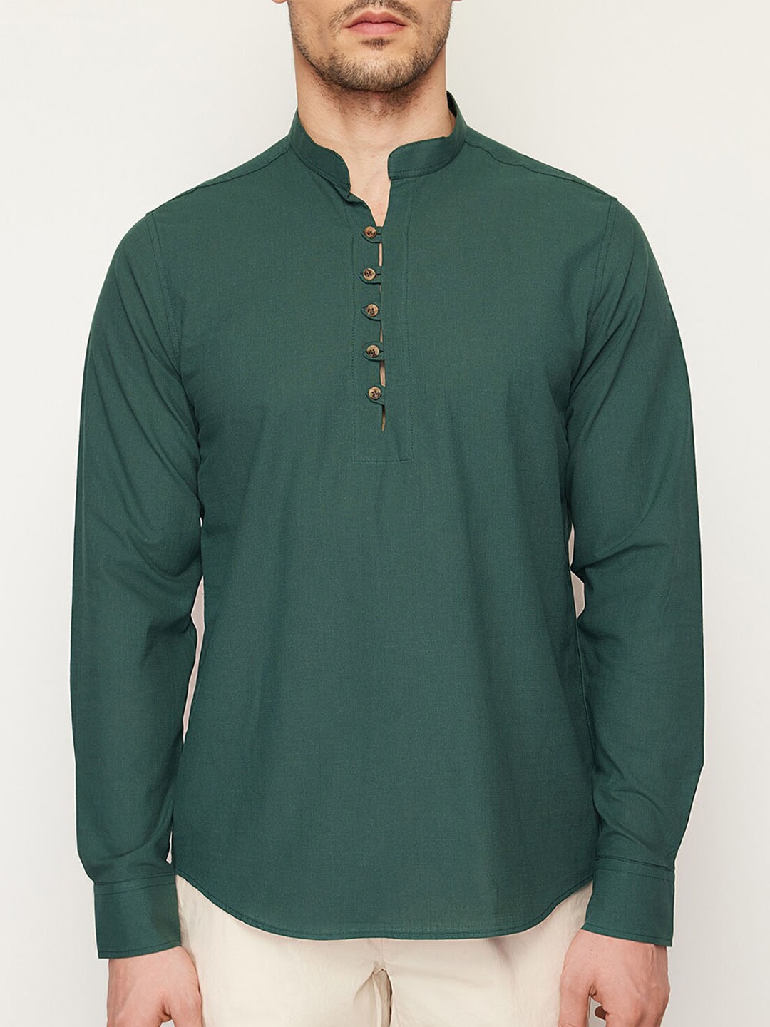 

Trendyol Mandarin Collar Pure Cotton Casual Shirt, Green